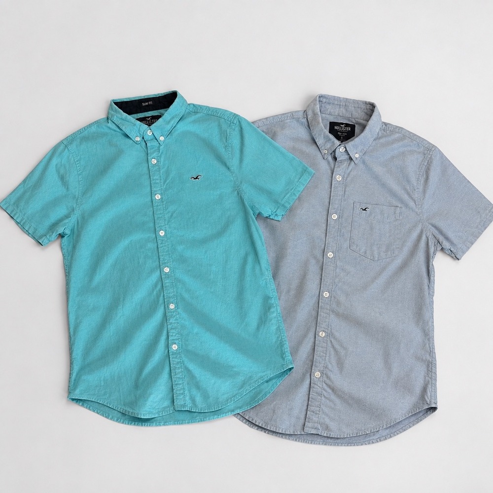Y2K Hollister bundle preppy button up short sleeve shirts small blue & gray